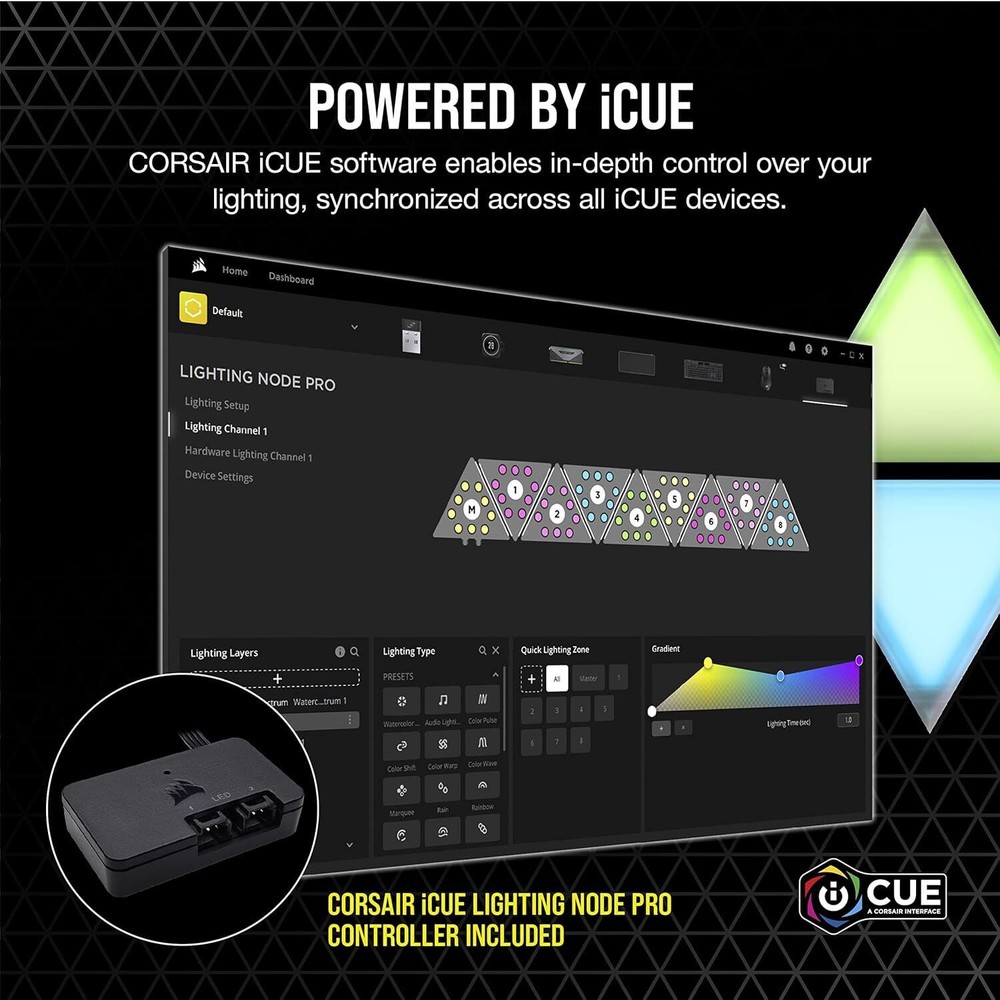 Corsair iCUE LC100 Case Accent Lighting Panels - Mini Triangle - 9X Tile