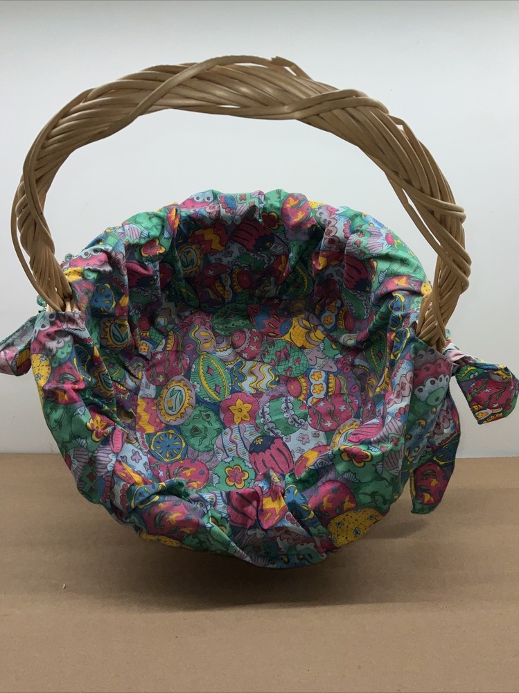 Easter Basket Kitsch Multi Color Liner Woven Boho Wicker