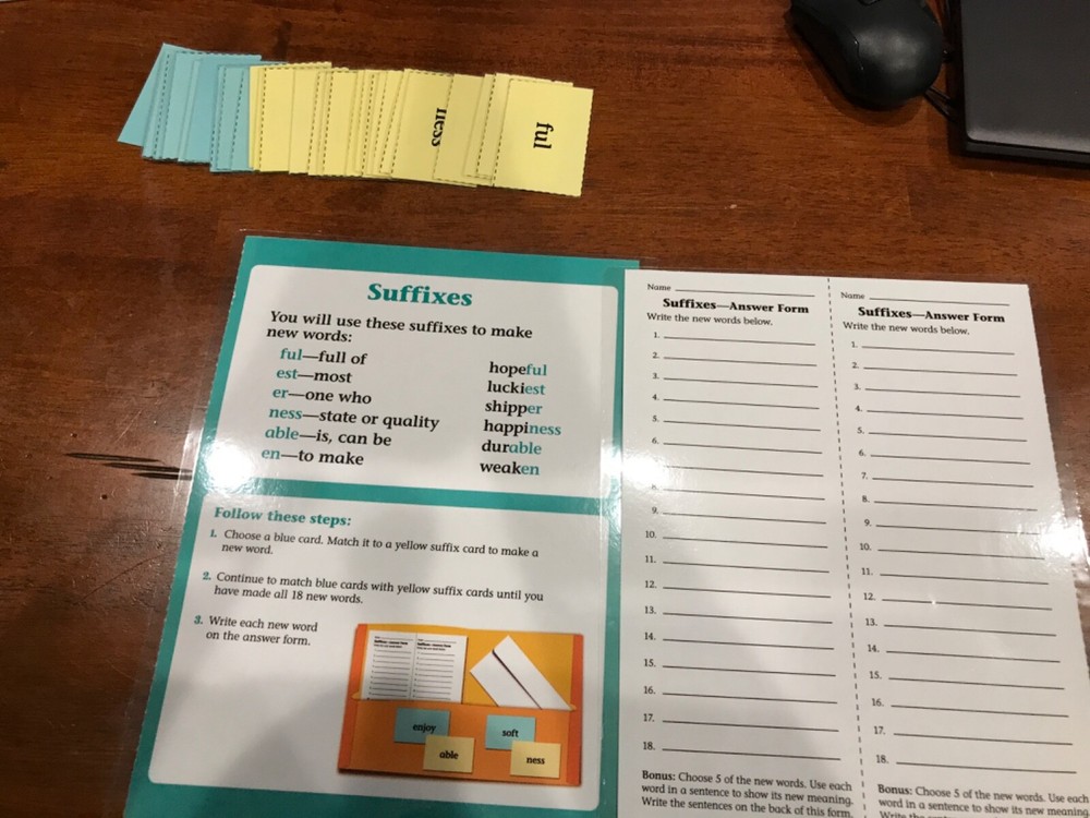 Suffixes Grade 3-4 language Arts file folder game teacher