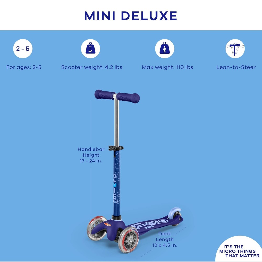 Micro Kickboard - Mini Deluxe - Three Wheeled, Lean-to-Steer Swiss-Designed M...
