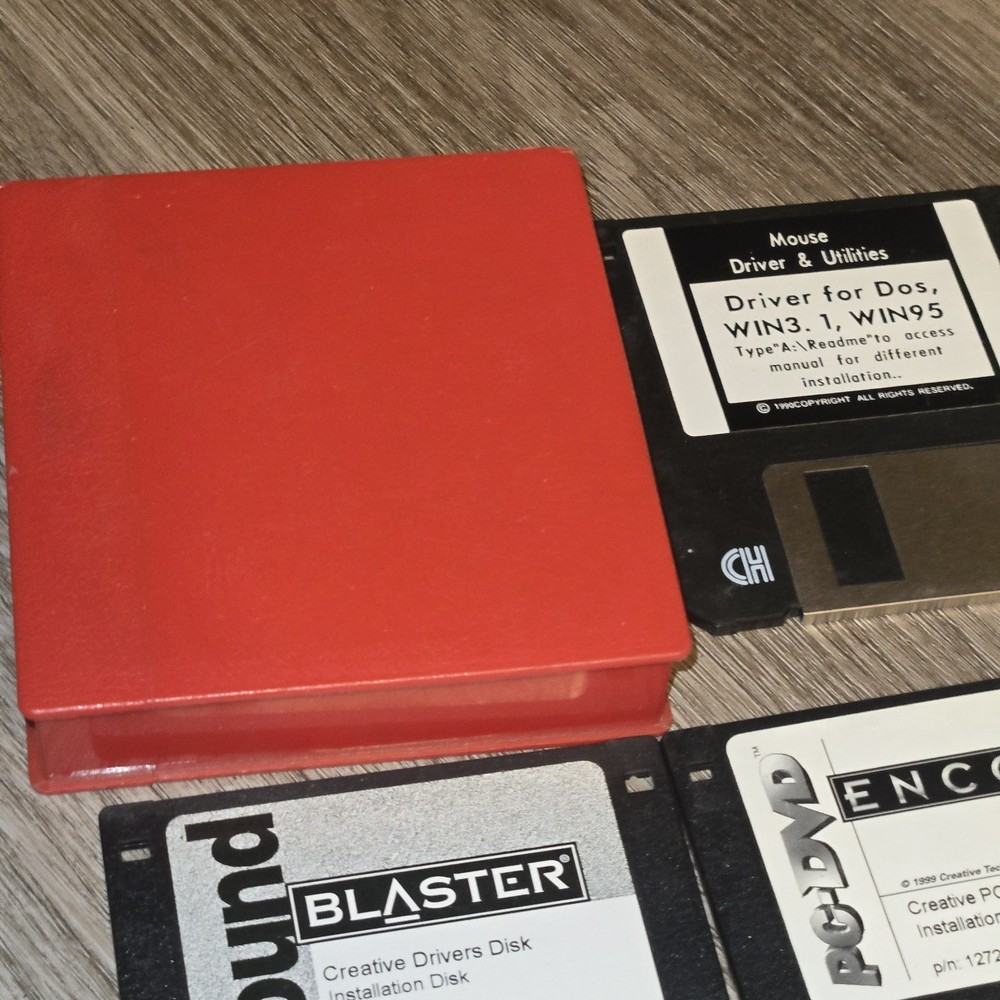 Vintage Floppy Disks With Red Case 7 Items