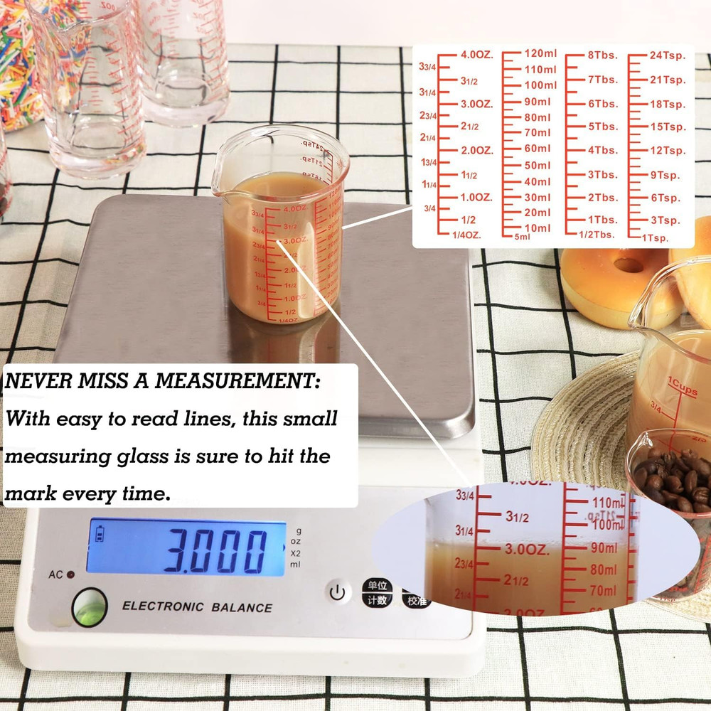 Ackers 7-Piece Glass Measuring Cup Set, Borosilicate Beaker Style Nesting Liquid