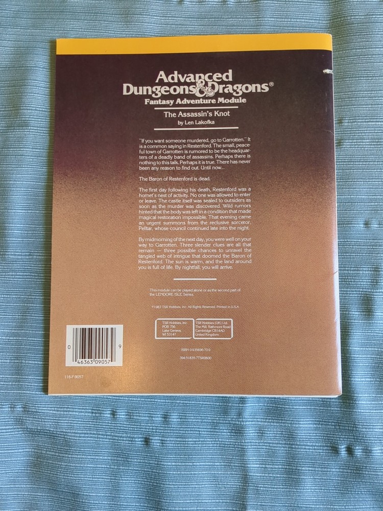Dungeons Dragons 1983 the Assassin's Knot Advanced L2 Edition