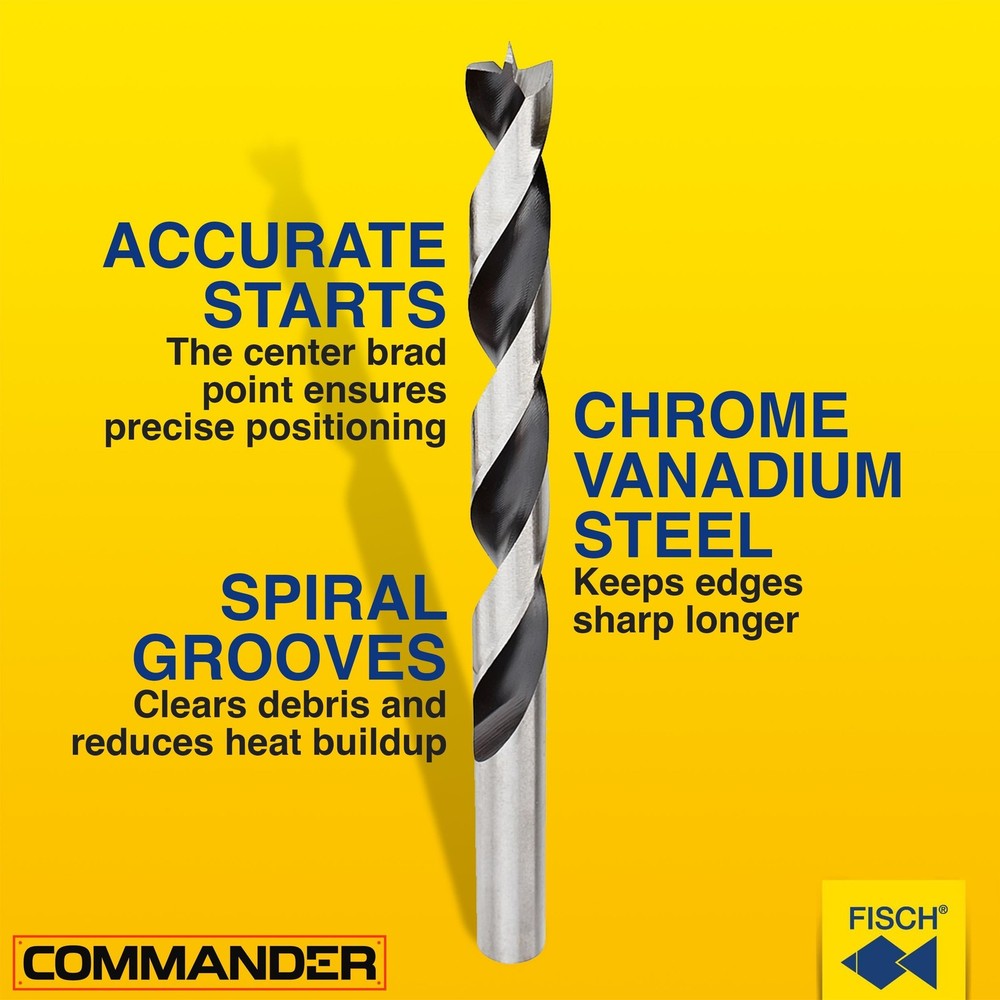 Fisch Brad Point Drill Bit (6mm x 93mm) - Premium Drill Bits for Soft, Hard, ...
