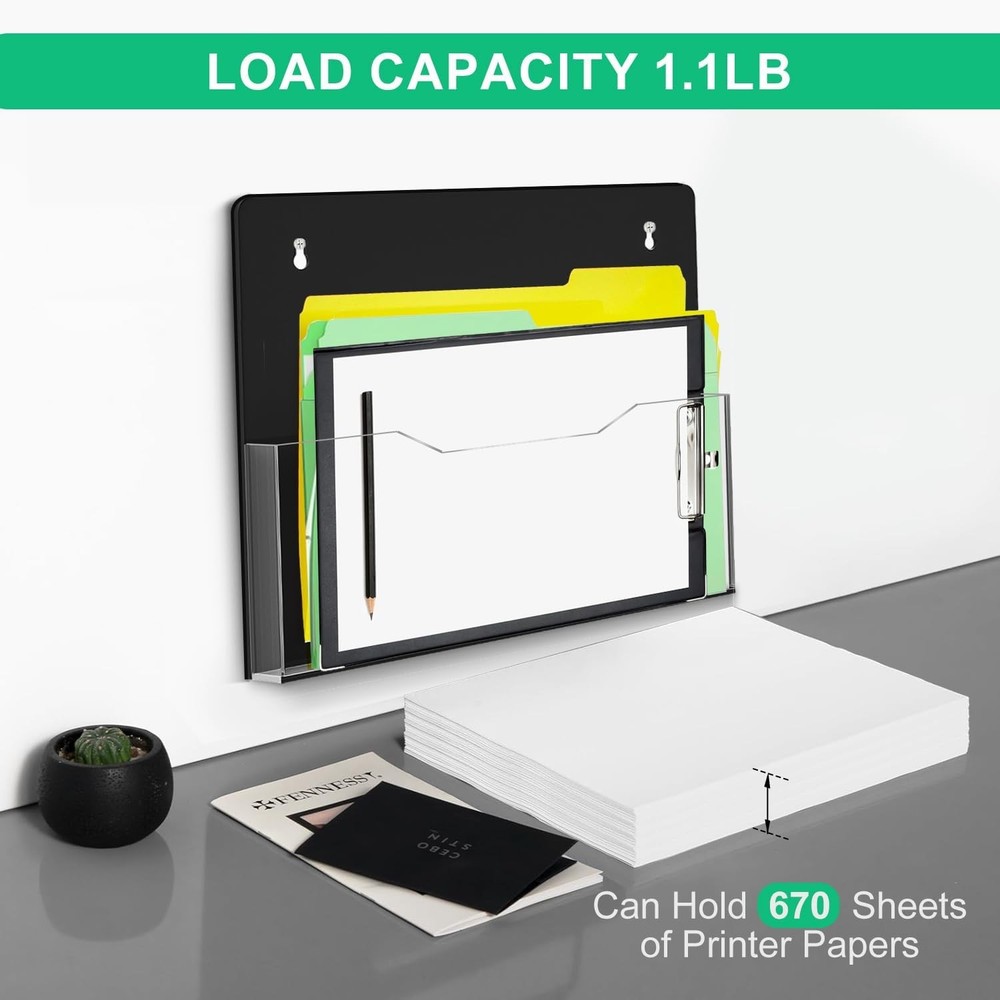 2Pack Strong Magnetic File Holder Large Clear Acrylic Wall File Folder Organizer