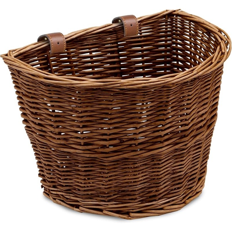 Durable Vintage Wicker Bicycle Basket Handlebar Mount Adjustable Straps Cycling
