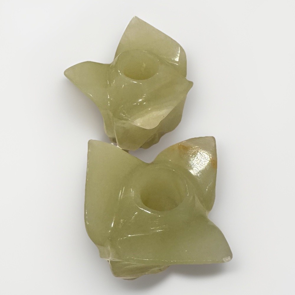 2 Rose Shaped Marble Candle Holders Slag
