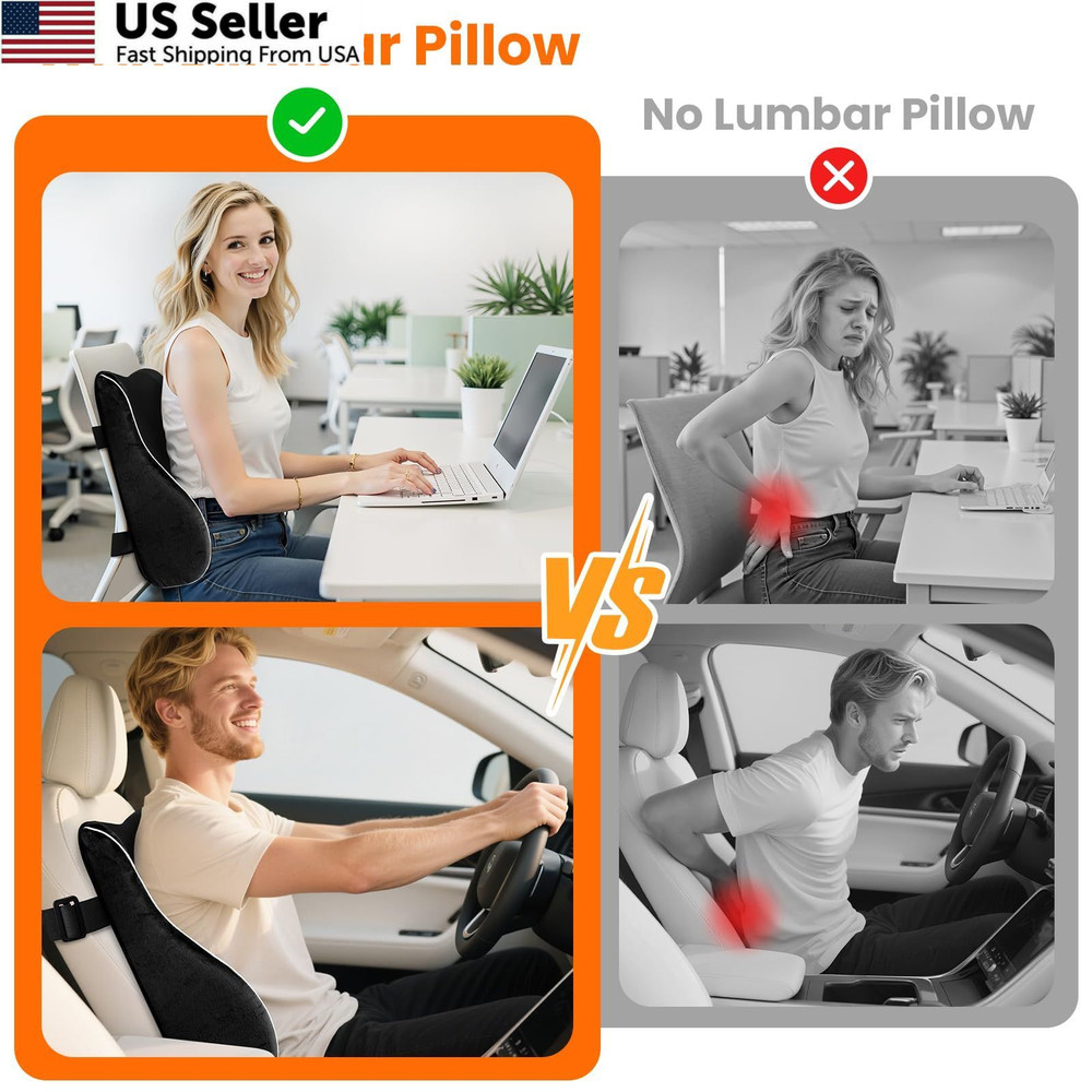 CloudBliss Ergonomic Lumbar Support Pillow – Standard, Pillow-black