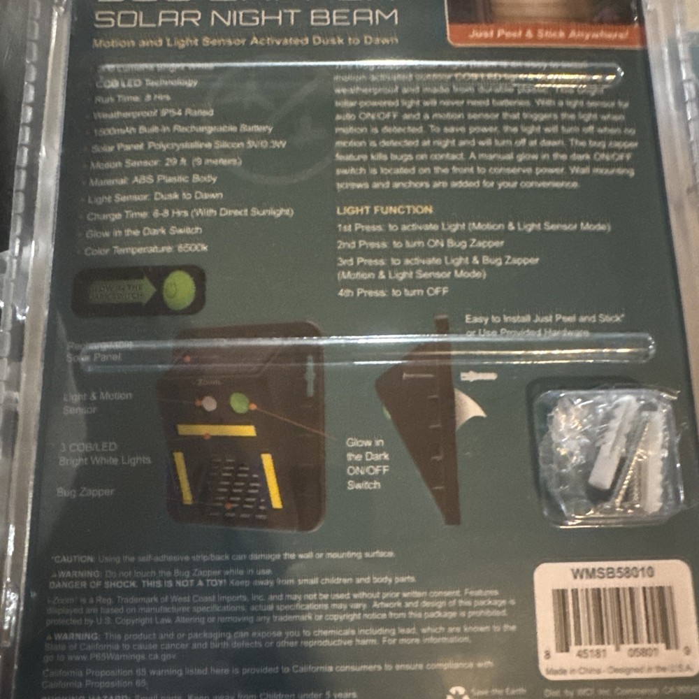 i-Zoom Bug Zapper Solar Night Beam MOTION & LIGHT SENSOR ACTIVATED