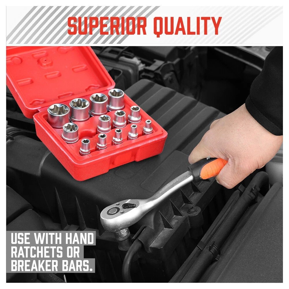 14 pc Torx Star Bit Female E Socket Set Automotive Shop Tools External E4-E24