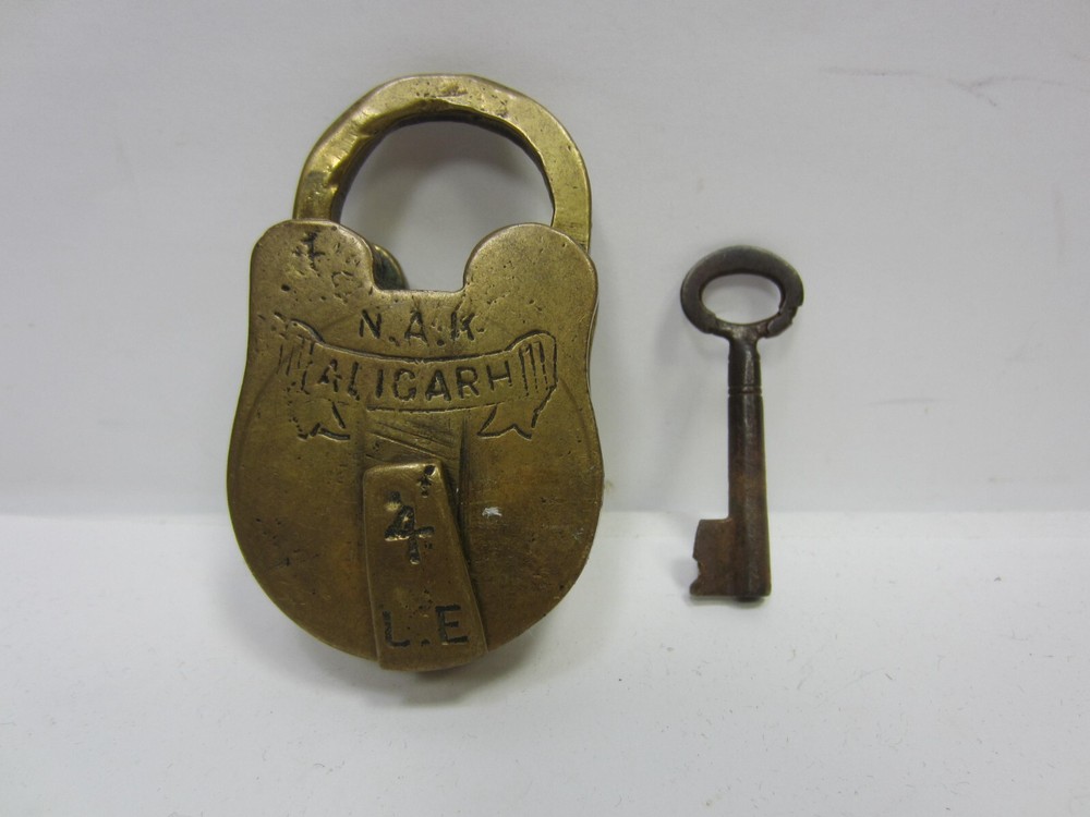 Antique Aligarh Brass Padlock with Key