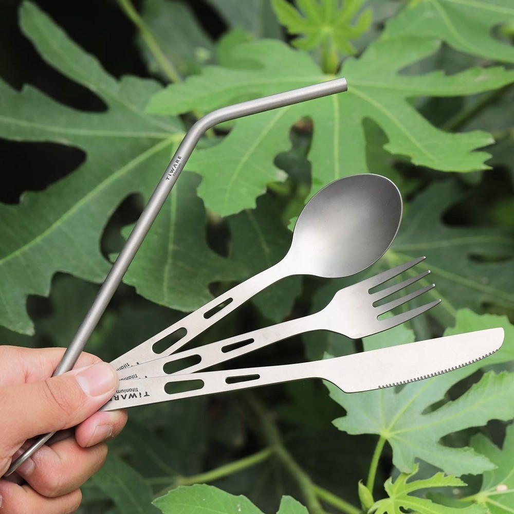 Titanium Knife Fork Spoon Drinking Straw Ultra-Light Weight Tableware Durable...