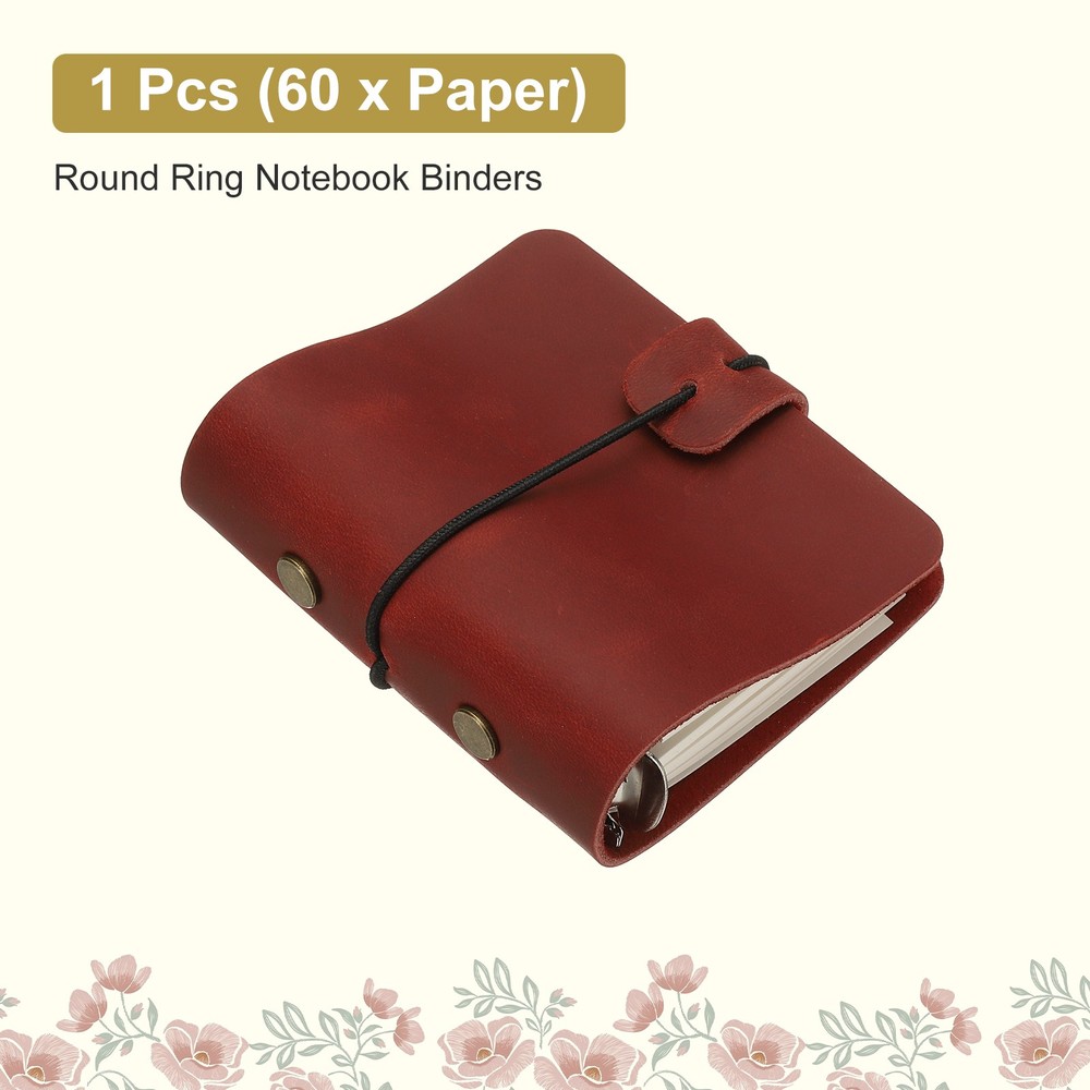 A9 Leather Journal 3 Ring Notebook Binder Planner Loose Leaf, Red