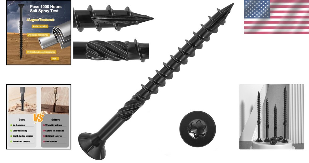 High Strength Black Deck Screws 50 Pcs, 3-1/2” Rust Resistant Quality