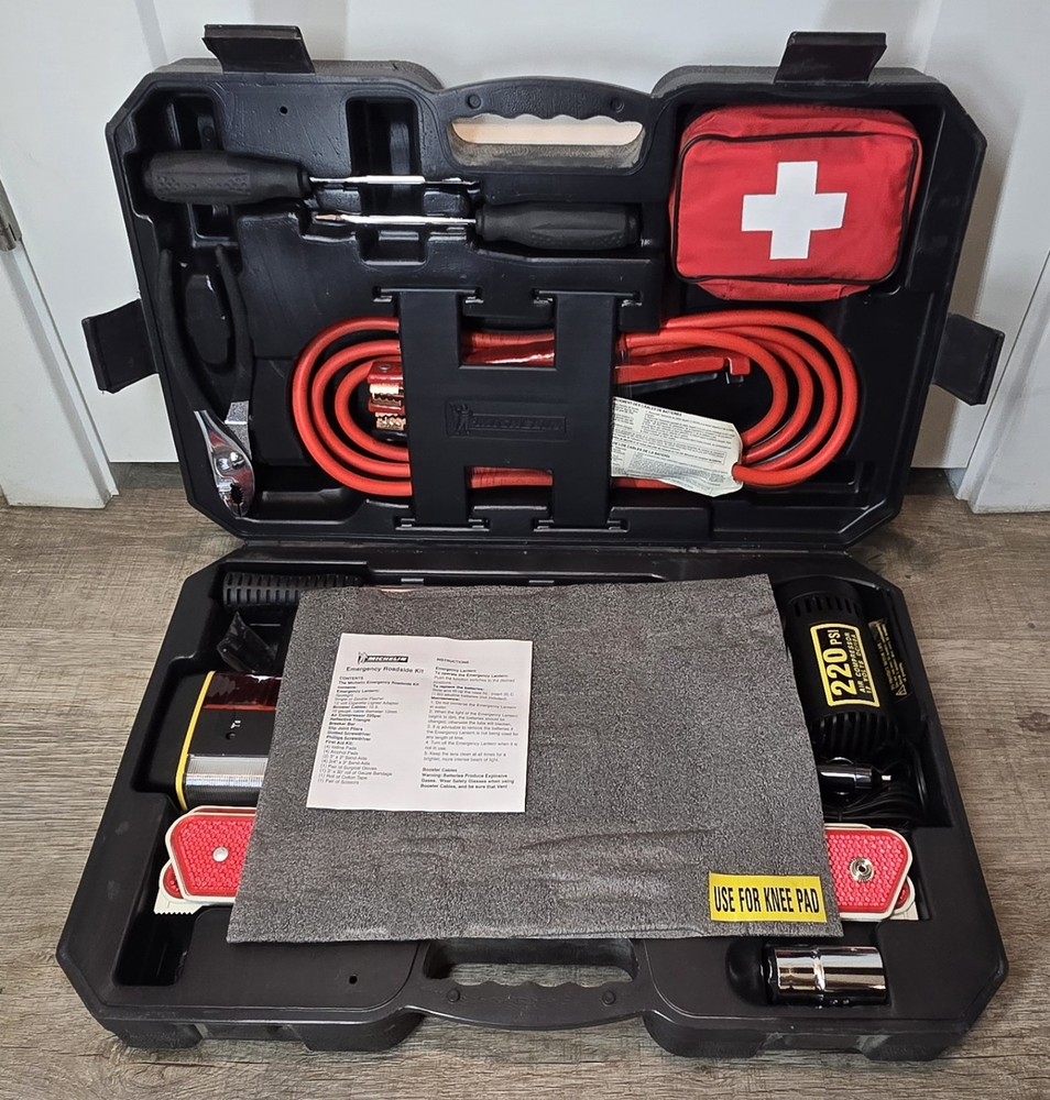 Michelin Premium Emergency Roadside Kit HD Cables Tools Air Compressor First Aid