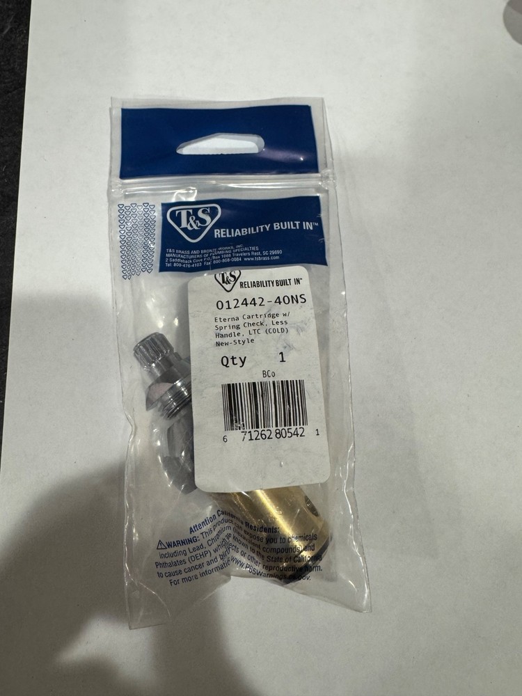 T&S 012442-40NS BRASS ETERNA  QUARTER TURN CARTRIDGE, NO HANDLE