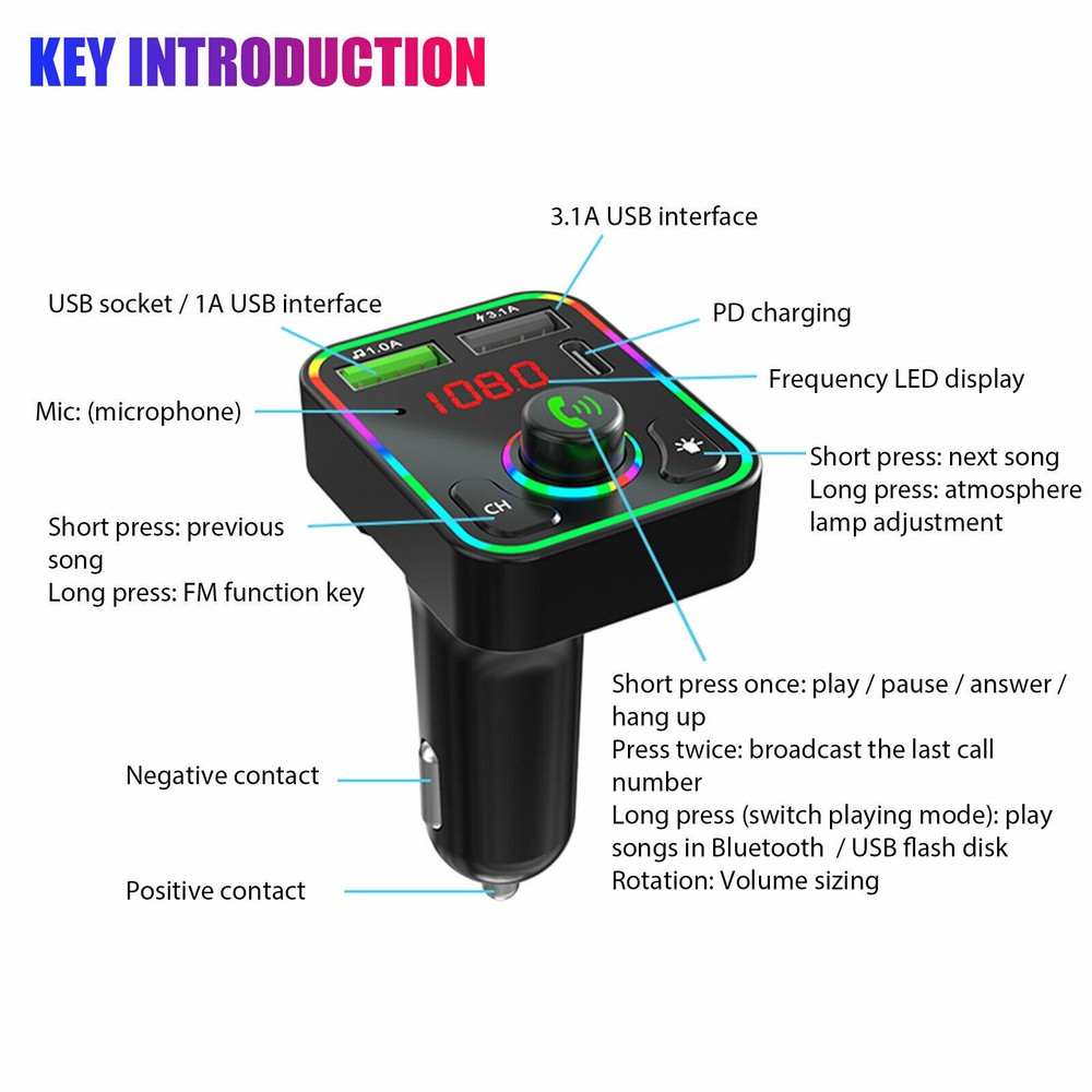 Wireless Car FM Transmitter Mini LED Screen MP3 Bluetooth 5.0 Fast PD Adapter