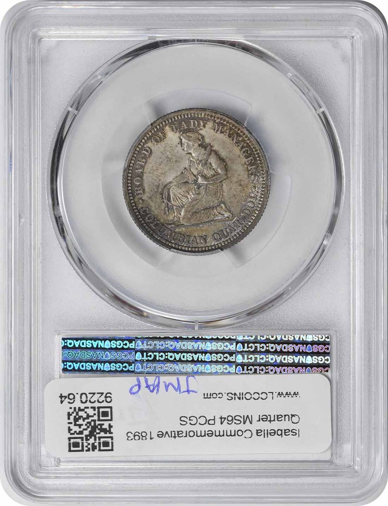 1893 Isabella Commemorative Silver Quarter MS64 PCGS