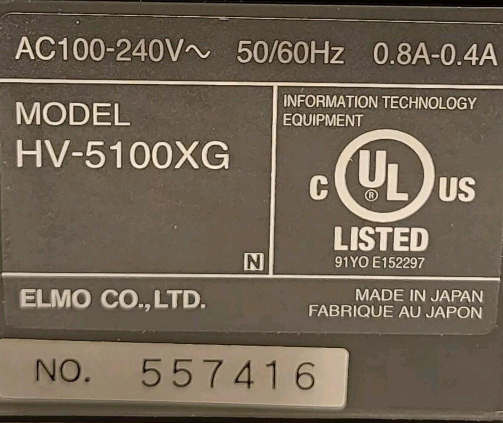 Elmo Visual Presenter Document Camera Projector HV-5100XG