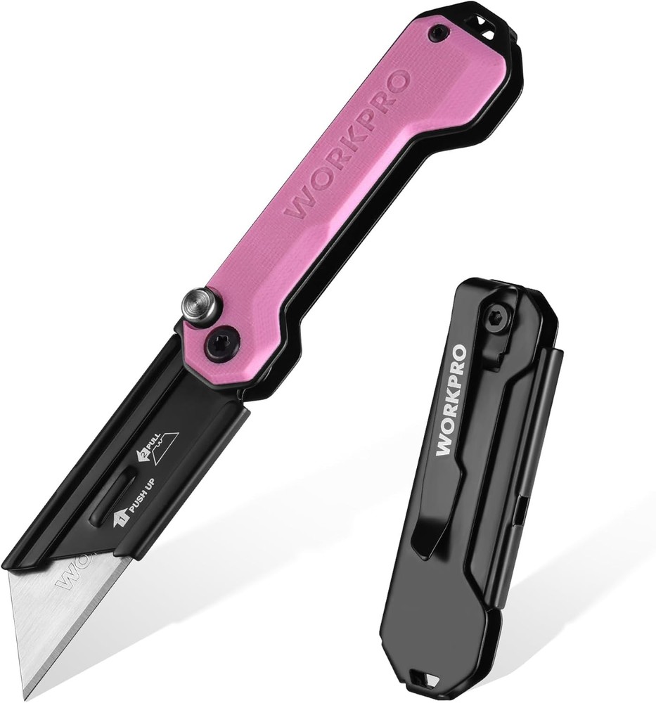 WORKPRO Folding Utility Knife Box Cutter Quick Open Axis Lock Quick Change Blade