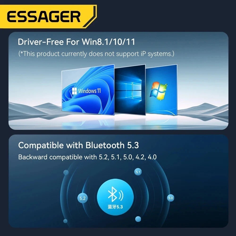 USB Bluetooth 5.3 Adapter Aux Audio Receiver Transmitter For PC Speaker Laptop