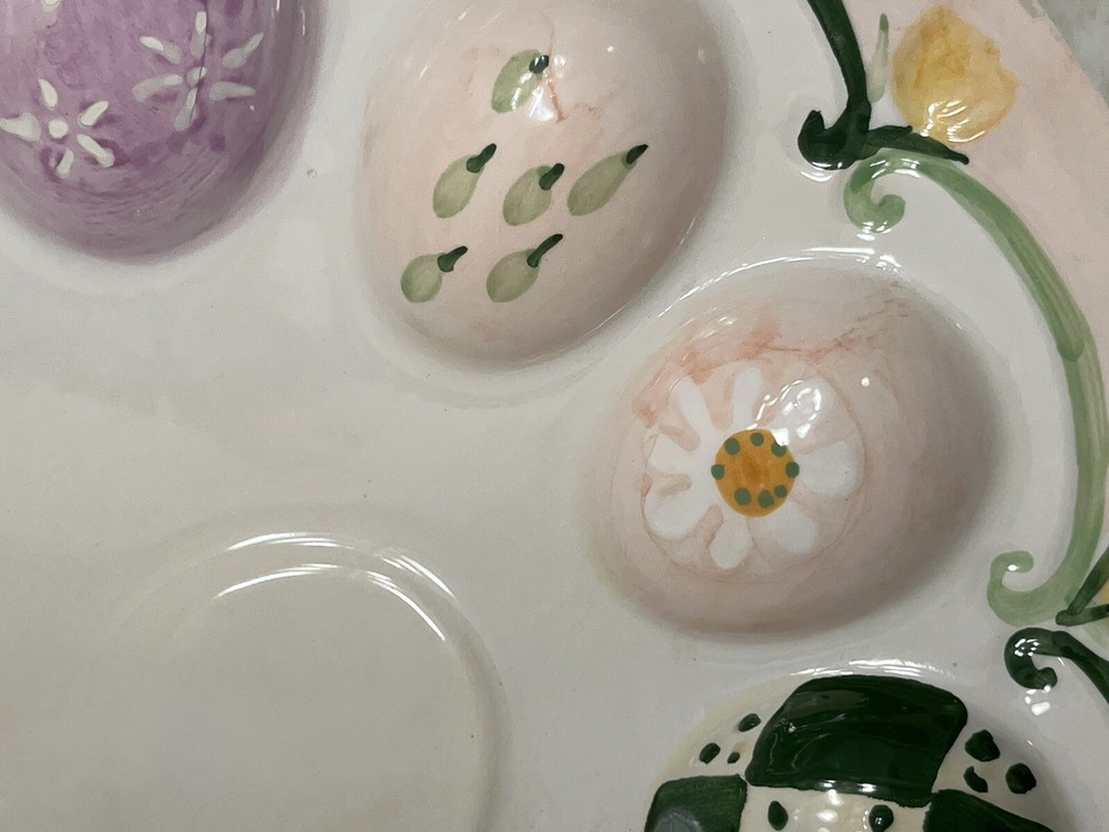 Easter Deviled Egg Floral Ceramic Plate Hand Painted Heavy High End Decor