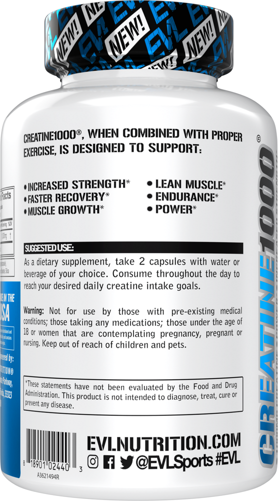 Evlution Nutrition Creatine1000 - 1g Creatine Monohydrate - 60 Servings