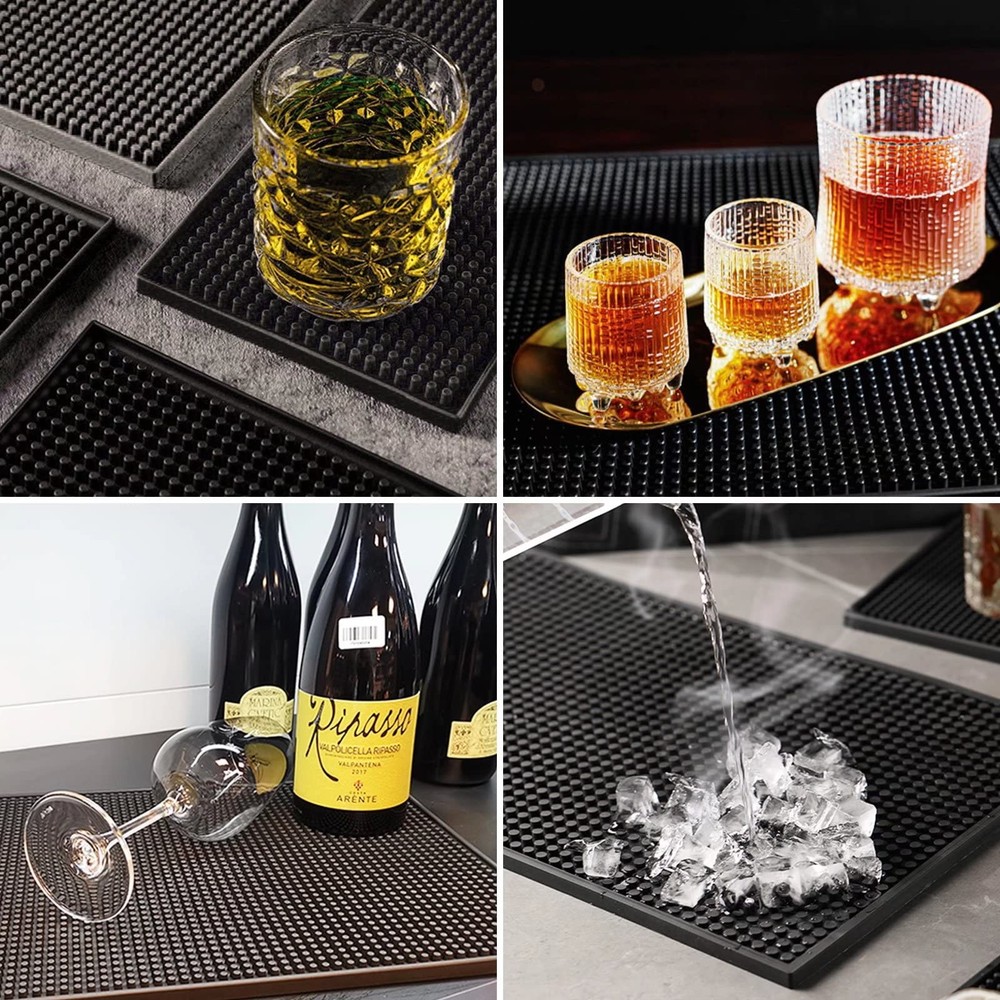 Small Black Bar Mat, 6x12 Counter Mat For Bartender, Pvc