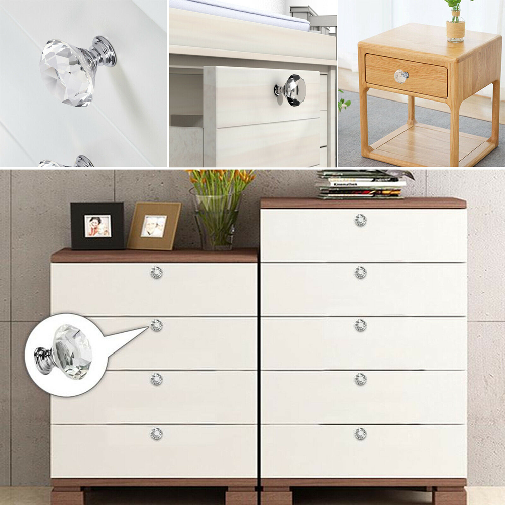 LOT Crystal Glass Knobs Drawer Pulls Diamond Shape Kitchen Cabinet Dresser Pulls