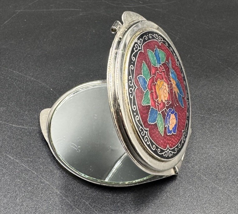 Vintage Double Sided Pocket Mirror with Floral Pattern
