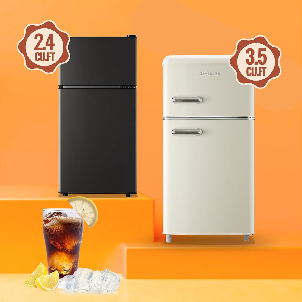 Mini Fridge with Double Doors Small Refrigerator with Separate Freezer & 7 Adjus