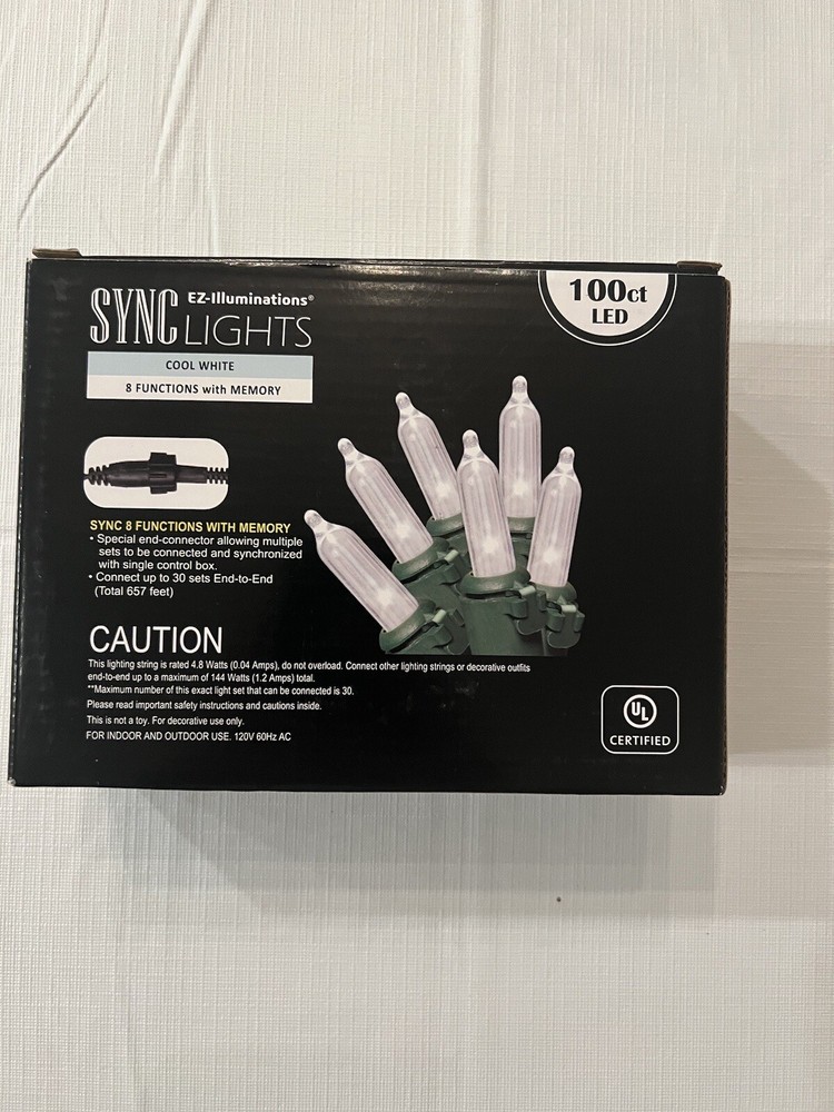 EZ-Illuminations Sync Lights 100 CT LED Mini String Cool White Memory Christmas