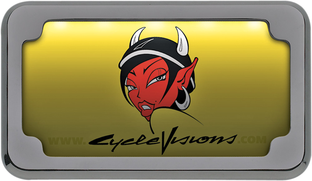 CYCLE VISIONS Beveled License Plate Frame - Chrome - With Plate Light