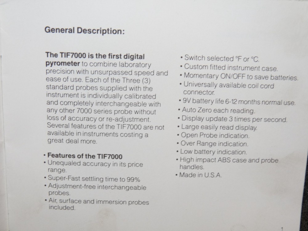TIF 7000 Digital Thermometer Pyrometer & Probes Used