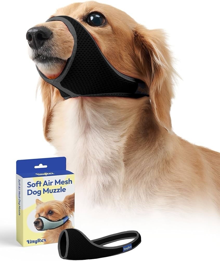 Small Dog Muzzle Black – Soft Breathable Mesh Adjustable, 4.3” x 0.8”