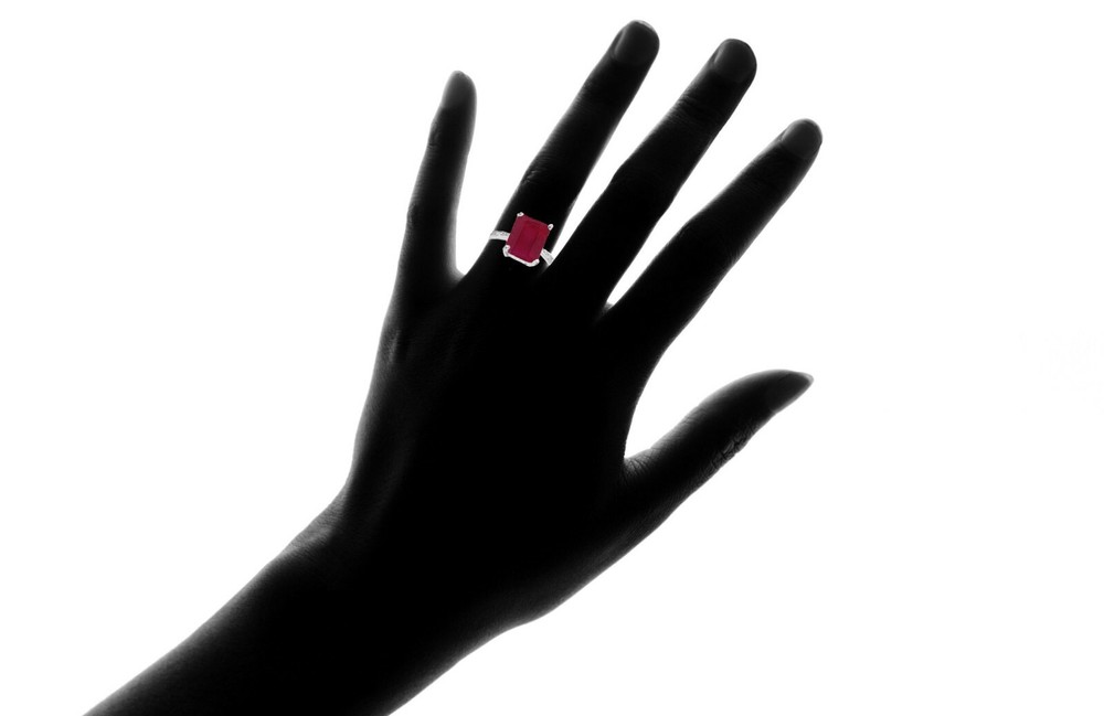 4.00 CTTW Lab Created Ruby Emerald Cut Sterling Silver Ring Sizes 6 - 9