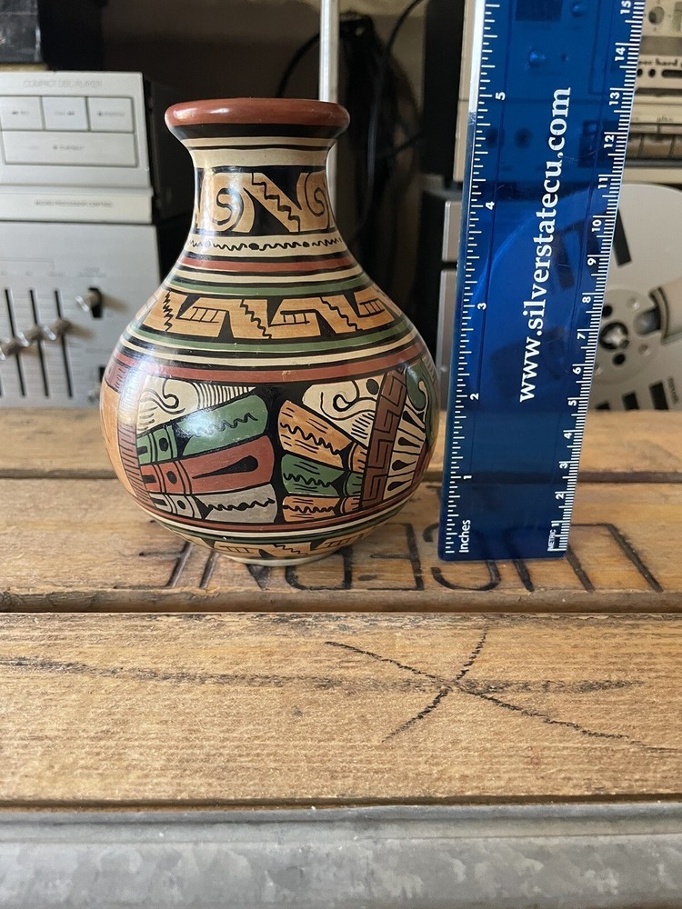 Vintage Mini Cusco Peruvian Pottery Vase Or Jug With Face