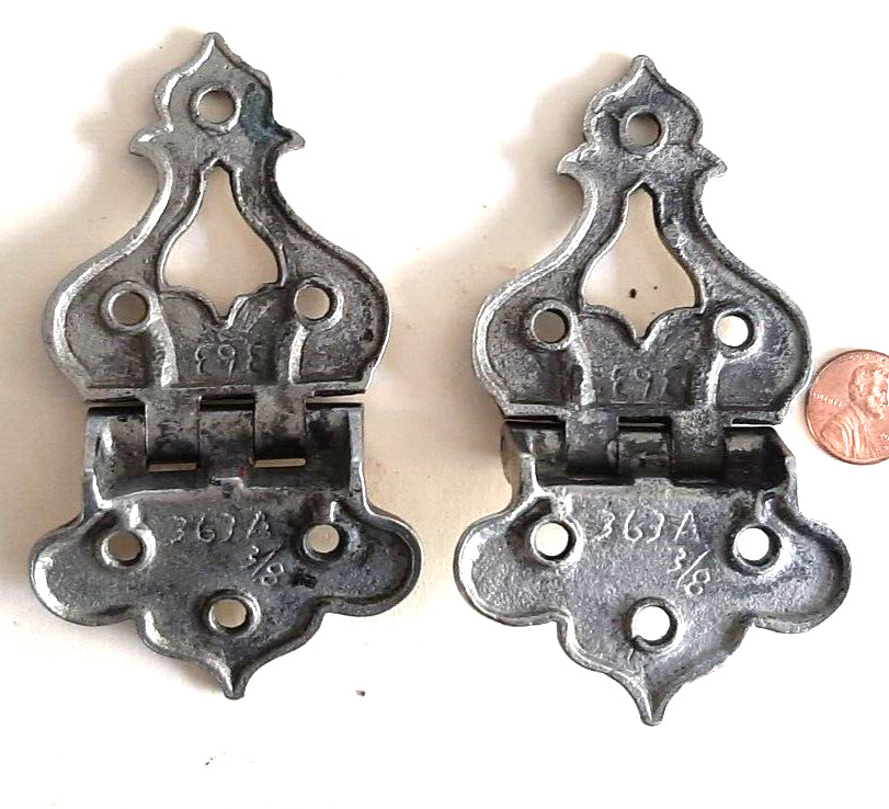 Antique Solid Brass Pair Trunk Hinges. Chrome Plate.