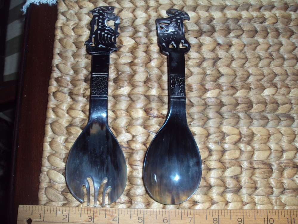 Vintage Tortoiseshell Serving pieces Fork Spoon Intricate Open Work Design