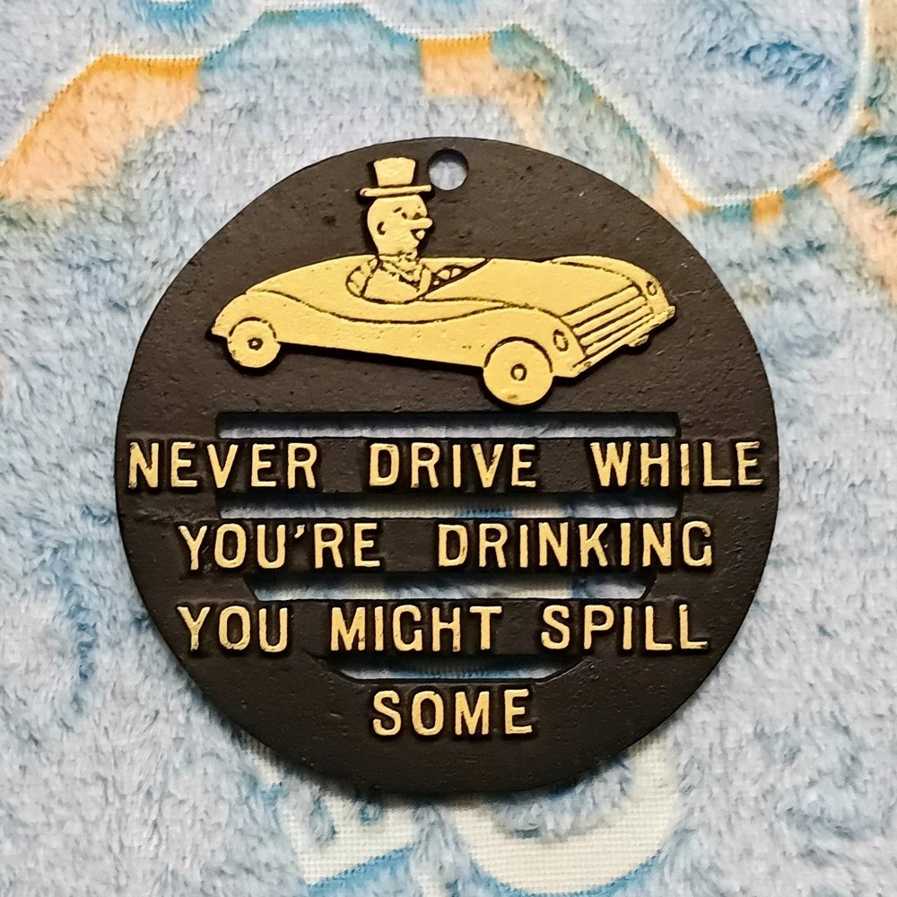 Vintage Barware Trivet 5" Round Never Drive While Drinking Retro Decor