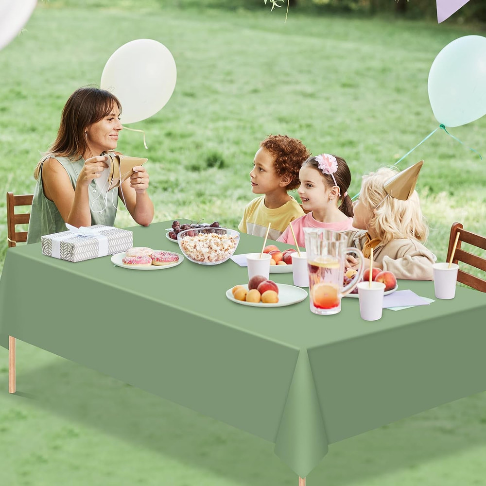 10Pack Sage Green Plastic Tablecloths for Rectangle Tables, Light Green Disposab