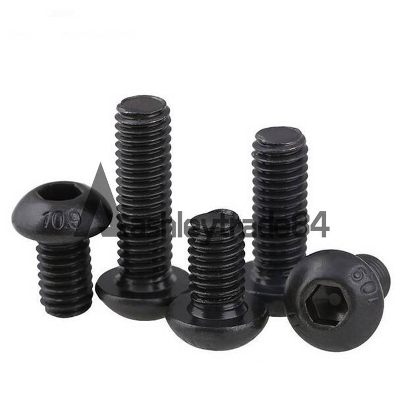 25/50/100pcs Black Steel Metric Thread M3 Button Head Hex Socket Cap Screw Bolt