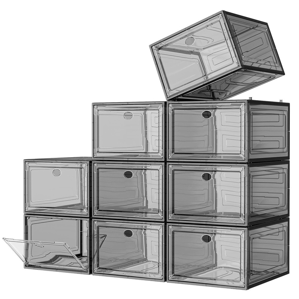 7 code Large Clear Shoe Boxes Organizer【Thicker Material】 9 pcs, Black
