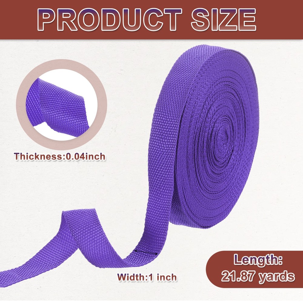 Nylon Webbing Strap, 22 Yards x 1" Polypropylene Flat Webbing Strap (Purple)