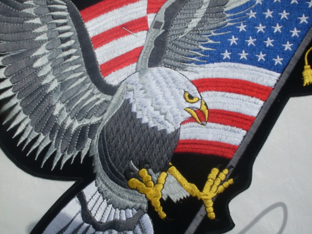 Eagle large Patch silver eagle flying with USA flag embroidered Patch