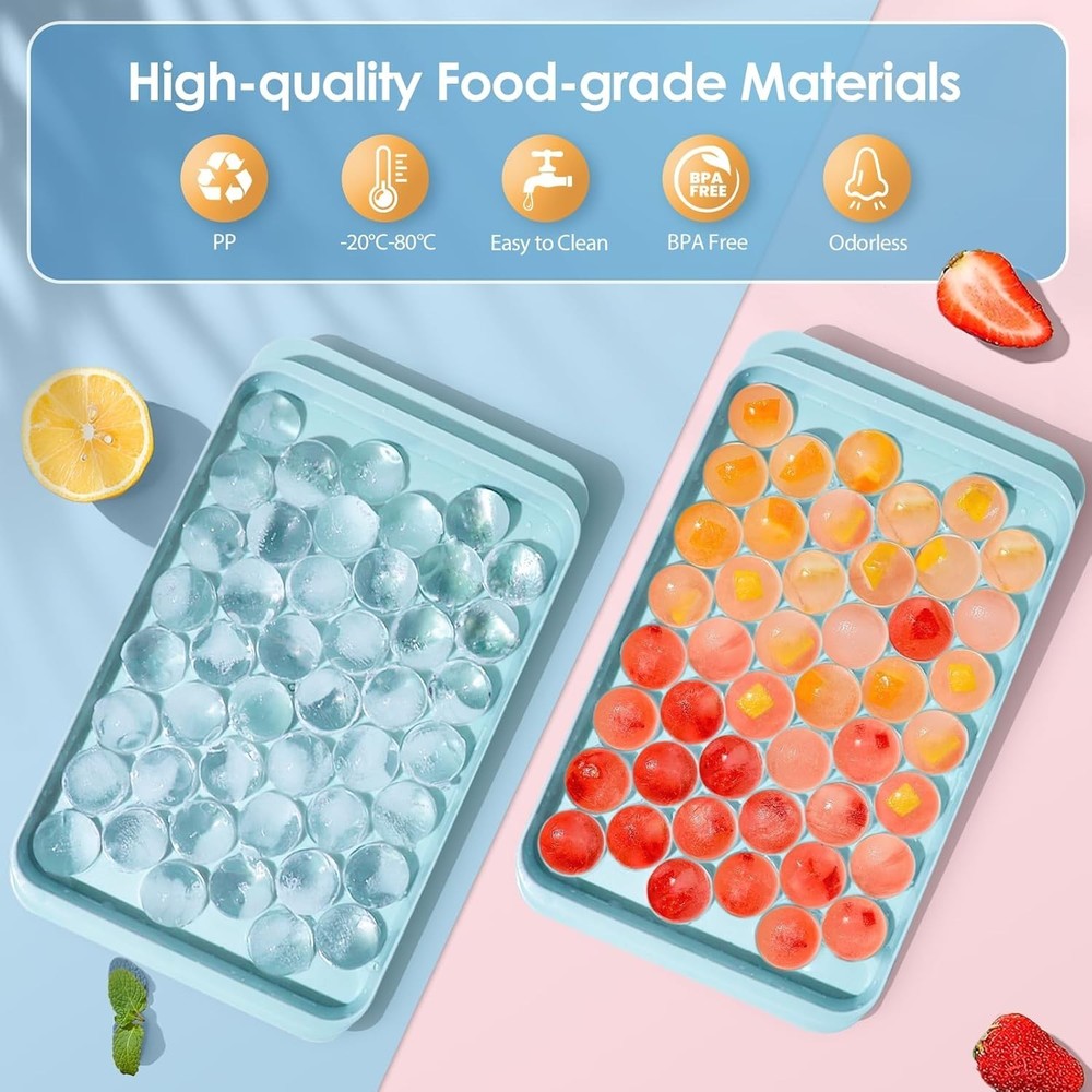 Compact 2-Pack Ice Cube Tray with Bin - Effortless Round Ice Maker in Blue