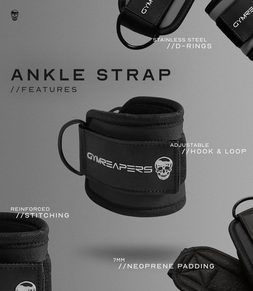 Gymreapers Ankle Strap (Single) For Cable Machine Kickbacks, Single, Black