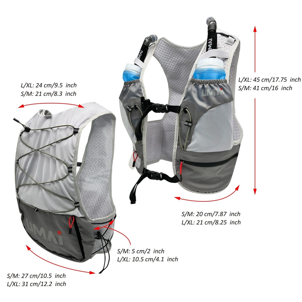 Umai Hydration Running Vest, Hydration Vest with Two Flasks, Grey S/M