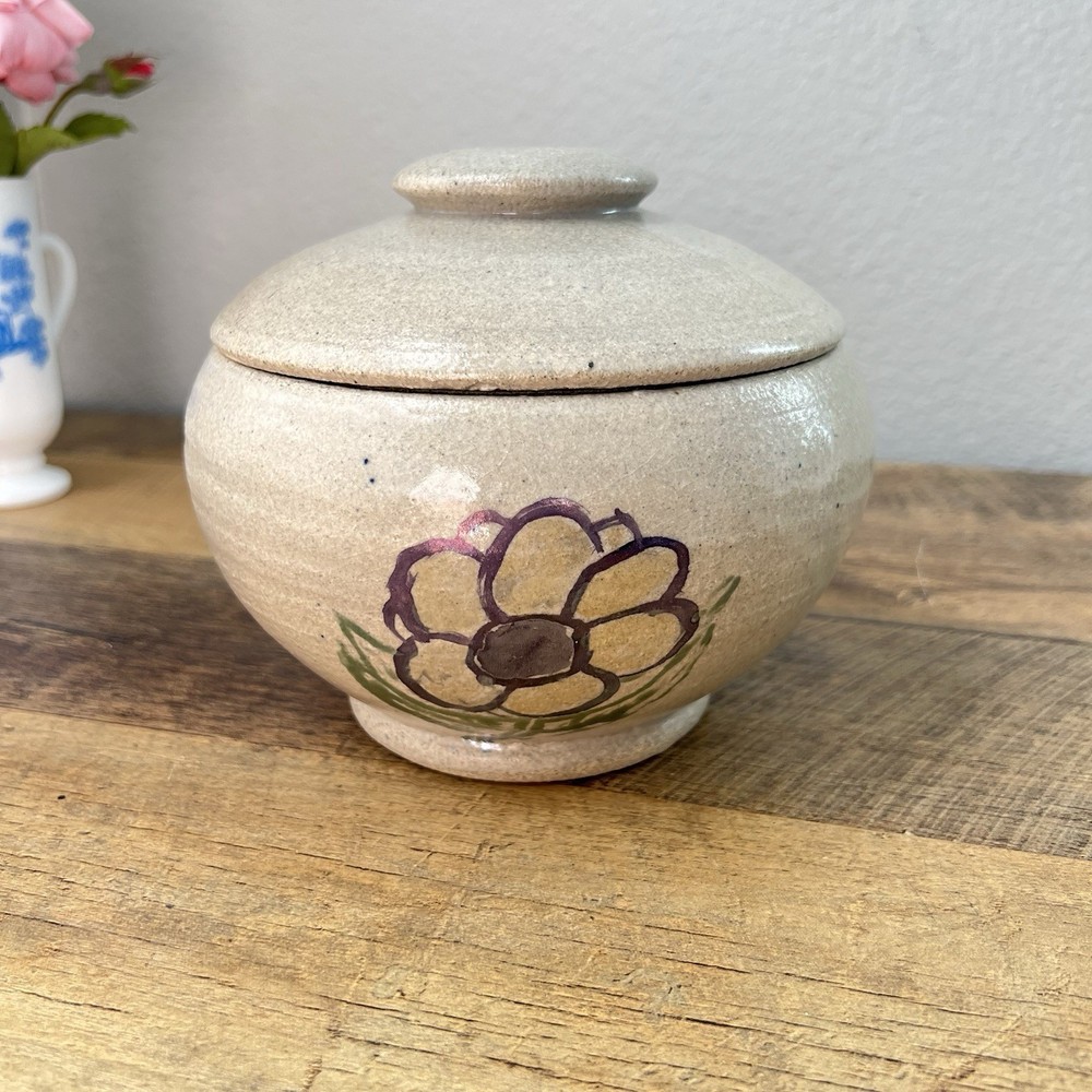 Studio Art Pottery Signed Blue Speckled Jar With Lid Vintage