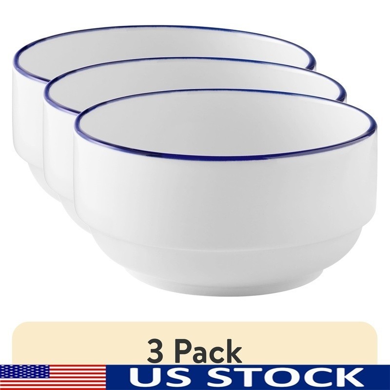 3 Pack Stoneware Bowls Dishwasher Microwave Safe Durable Kitchen Dinnerware New